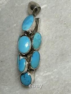 Native American Navajo Signed Sterling Silver Turquoise Cascading Pendant Signed