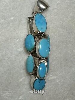 Native American Navajo Signed Sterling Silver Turquoise Cascading Pendant Signed