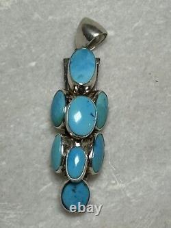 Native American Navajo Signed Sterling Silver Turquoise Cascading Pendant Signed