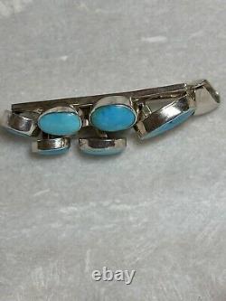 Native American Navajo Signed Sterling Silver Turquoise Cascading Pendant Signed