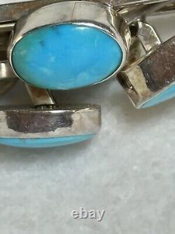 Native American Navajo Signed Sterling Silver Turquoise Cascading Pendant Signed