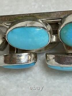 Native American Navajo Signed Sterling Silver Turquoise Cascading Pendant Signed