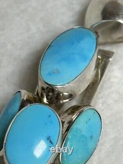 Native American Navajo Signed Sterling Silver Turquoise Cascading Pendant Signed