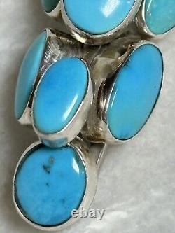 Native American Navajo Signed Sterling Silver Turquoise Cascading Pendant Signed