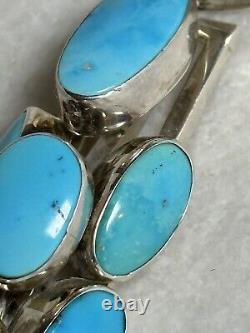 Native American Navajo Signed Sterling Silver Turquoise Cascading Pendant Signed