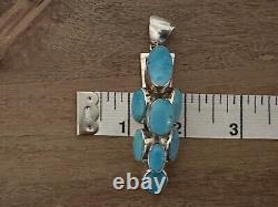 Native American Navajo Signed Sterling Silver Turquoise Cascading Pendant Signed