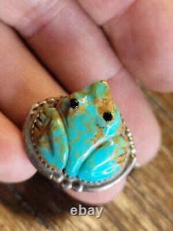 Native American Navajo Silver. Carved Royston Turquoise Pin