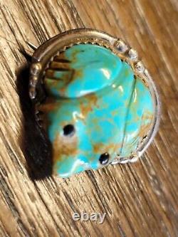 Native American Navajo Silver. Carved Royston Turquoise Pin