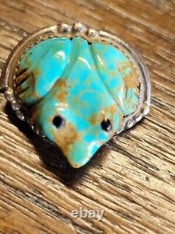 Native American Navajo Silver. Carved Royston Turquoise Pin