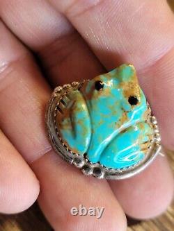 Native American Navajo Silver. Carved Royston Turquoise Pin