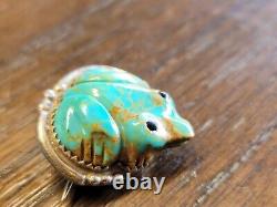 Native American Navajo Silver. Carved Royston Turquoise Pin
