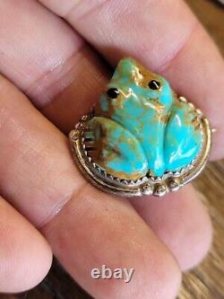 Native American Navajo Silver. Carved Royston Turquoise Pin