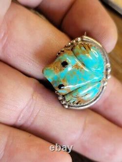 Native American Navajo Silver. Carved Royston Turquoise Pin