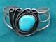 Native American Navajo Silver Cuff Bracelet W. Large Turquoise Setting