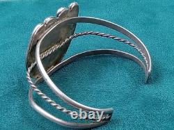 Native American Navajo Silver Cuff Bracelet w. Large Turquoise Setting