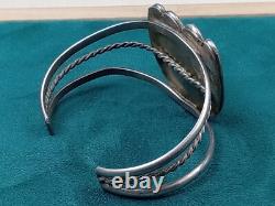 Native American Navajo Silver Cuff Bracelet w. Large Turquoise Setting