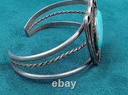 Native American Navajo Silver Cuff Bracelet w. Large Turquoise Setting