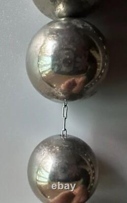 Native American Navajo Silver Graduated Beads Necklace 30 in. /20mm Handmade