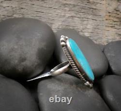 Native American Navajo Silver Large Turquoise Adjustable Ring Size 8