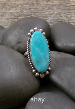 Native American Navajo Silver Large Turquoise Adjustable Ring Size 8.25
