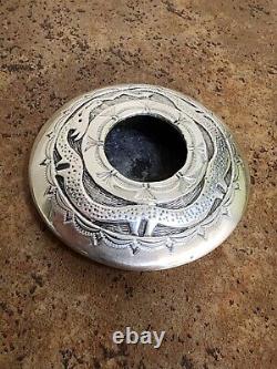 Native American Navajo Silver Seed Pot / Award Winning Don Platero Dragon Silver