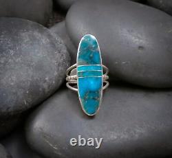 Native American Navajo Silver Turquoise Inlay Ring Size 7.5