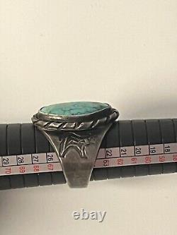 Native American Navajo Silver Turquoise Ring Very Old Unique Size 11.25