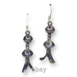 Native American Navajo Southwest Sterling Silver Squash Blossom Dangle Earrings