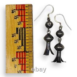 Native American Navajo Southwest Sterling Silver Squash Blossom Dangle Earrings