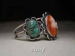 Native American Navajo Spiny Oyster Turquoise Sterling Silver Cuff Bracelet