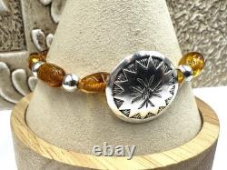 Native American Navajo Sterling 925 Alvin Todacheene Concho Amber Bracelet RARE