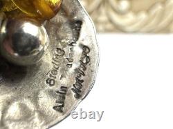 Native American Navajo Sterling 925 Alvin Todacheene Concho Amber Bracelet RARE