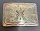Native American Navajo Sterling Belt Buckle Turquoise & Coral Signed 2x3 47g