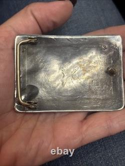 Native American Navajo Sterling Belt Buckle Turquoise & Coral Signed 2x3 47g