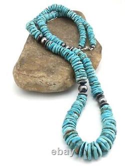 Native American Navajo Sterling Blue Graduated Turquoise Necklace 32 1338