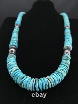 Native American Navajo Sterling Blue Graduated Turquoise Necklace 32 1338