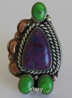 Native American Navajo Sterling/Copper Agate & Turquoise Ring Size 7 Signed R B