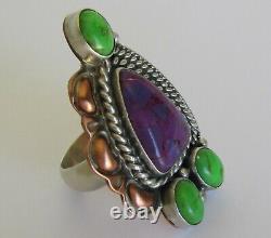 Native American Navajo Sterling/Copper Agate & Turquoise Ring Size 7 Signed R B