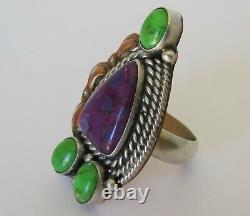 Native American Navajo Sterling/Copper Agate & Turquoise Ring Size 7 Signed R B