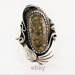 Native American Navajo Sterling Green Damele Turquoise Applied Leaf Ring 6