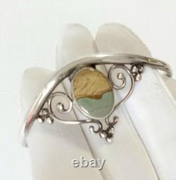 Native American Navajo Sterling Oval Jasper Cuff Bracelet / Navajo Silver Cuff