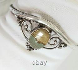 Native American Navajo Sterling Oval Jasper Cuff Bracelet / Navajo Silver Cuff
