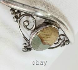 Native American Navajo Sterling Oval Jasper Cuff Bracelet / Navajo Silver Cuff