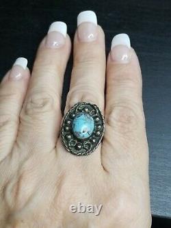 Native American Navajo Sterling Ring with Turquoise. Size 8.25