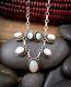 Native American Navajo Sterling Silver 14k Gold Opal Necklace Earrings Set