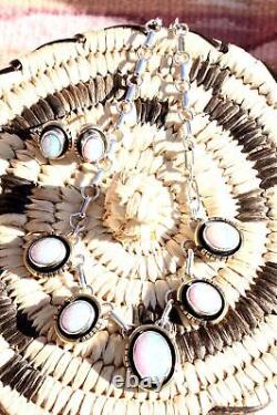 Native American Navajo Sterling Silver 14k Gold Opal Necklace Earrings Set