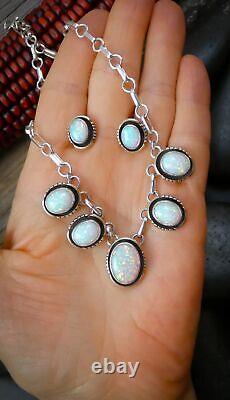Native American Navajo Sterling Silver 14k Gold Opal Necklace Earrings Set