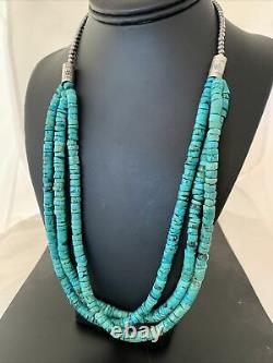 Native American Navajo Sterling Silver 3S 6mm TURQUOISE HEISHI Necklace 22 1039