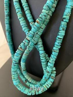 Native American Navajo Sterling Silver 3S 6mm TURQUOISE HEISHI Necklace 22 1039