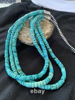 Native American Navajo Sterling Silver 3S 6mm TURQUOISE HEISHI Necklace 22 1039